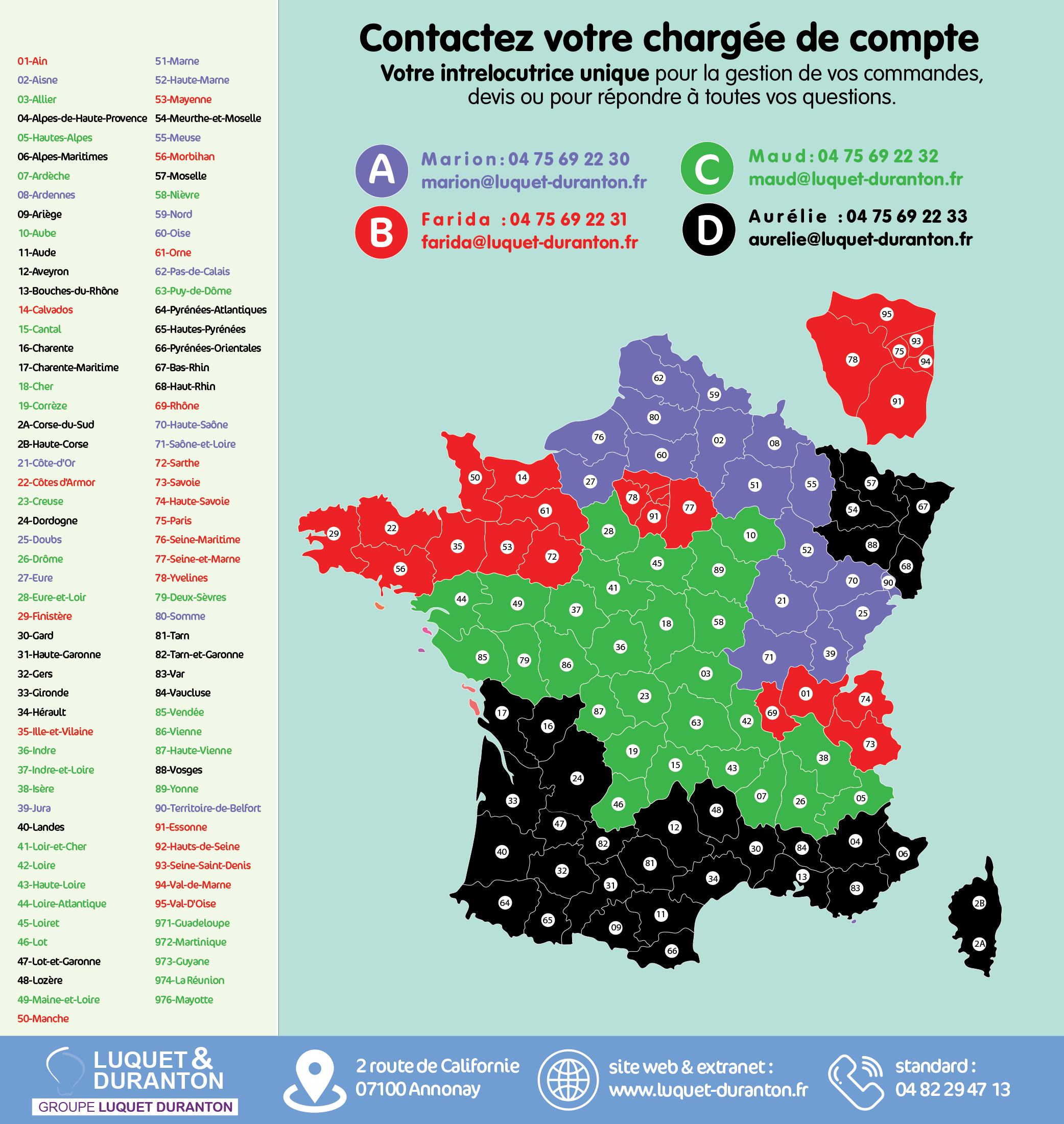 Carte des commerciaux Luquet & Duranton