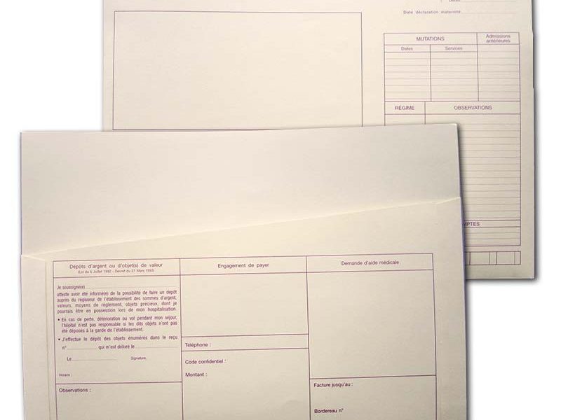 Pochettes d'admission standards