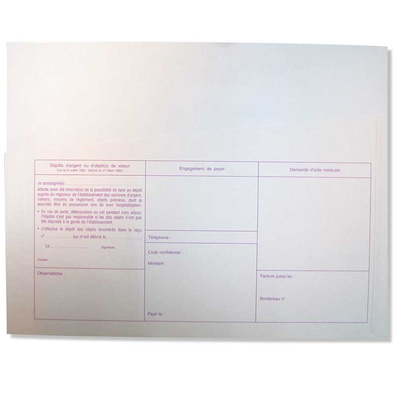 Pochettes d'admission standards