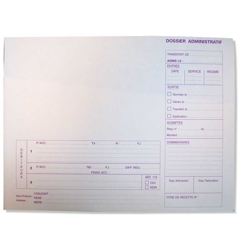 Pochettes d'admission standards