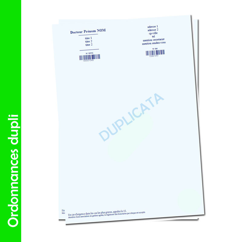 Bloc d'ordonnances classiques non sécurisées avec duplicata