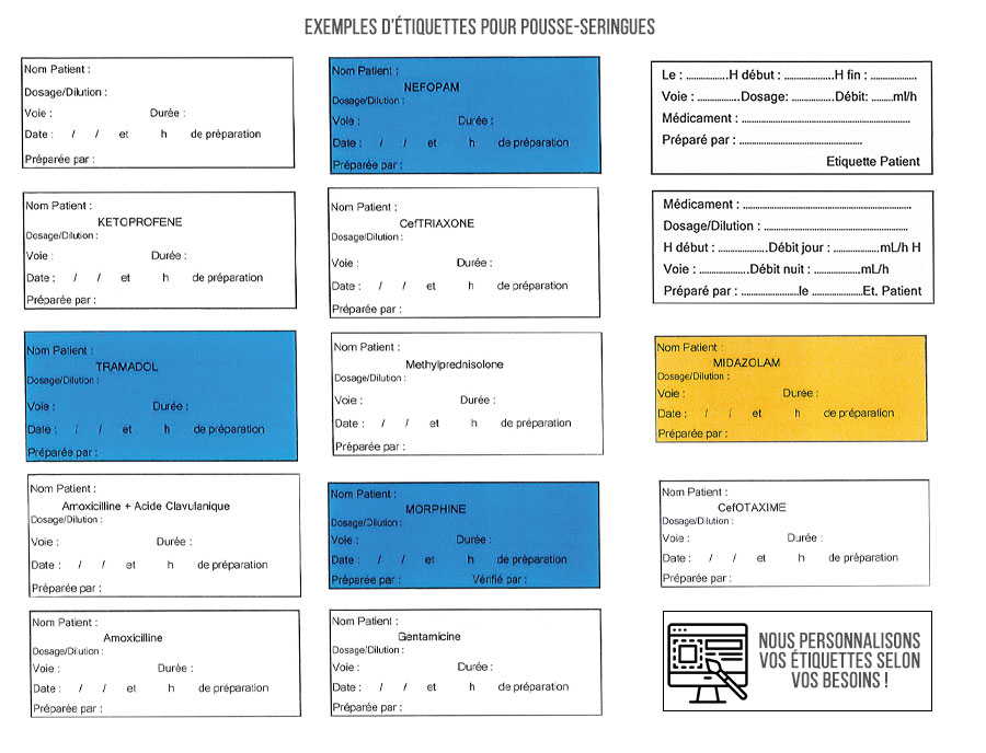 Exemples d'étiquettes pour pousse-seringues
