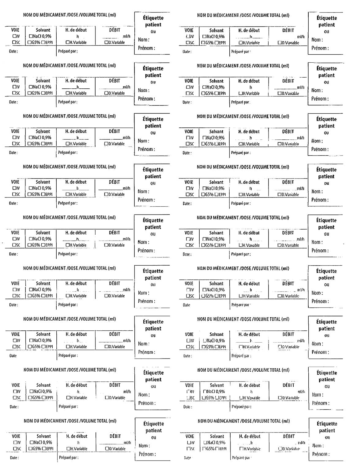 etiquettes pousse seringues en plaches