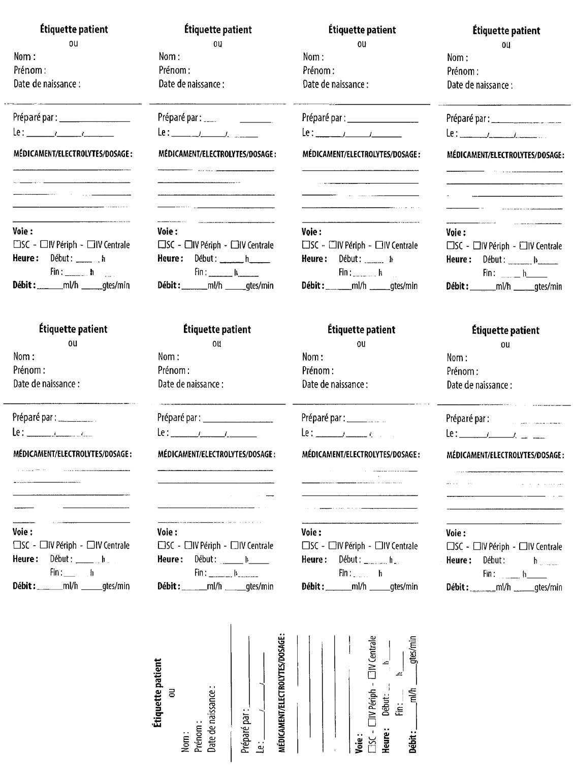 Planches étiquettes pousse seringues