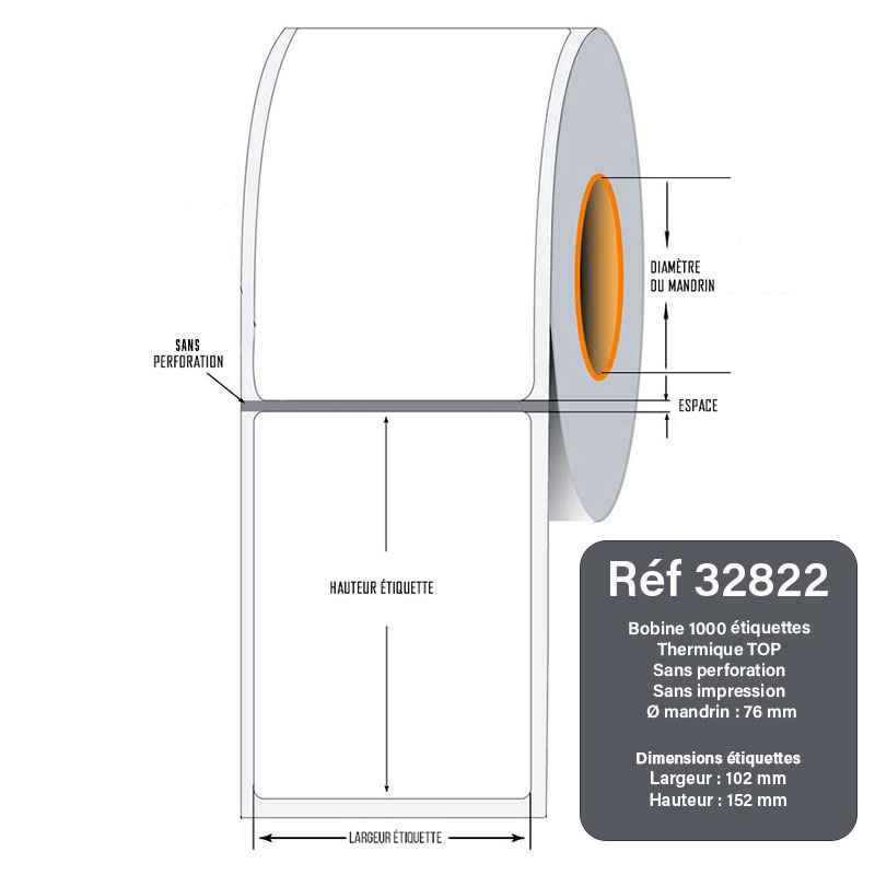 Bobine 1000 étiquettes thermiques TOP 102x152 mm