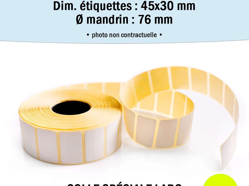 Bobine 2000 étiquettes 45X30 mm Thermique TOP spéciales labo