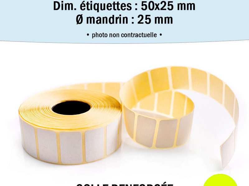 Bobine 400 étiquettes 50x25 mm Thermique TOP