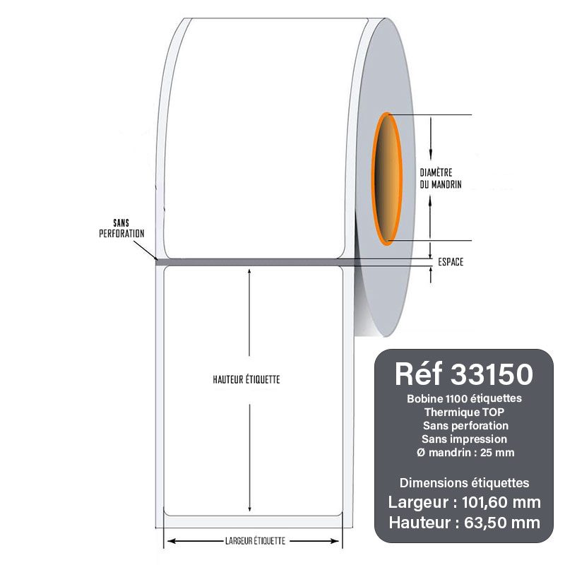 Bobine 1100 étiquettes 101,6x63,5 mm Thermique TOP