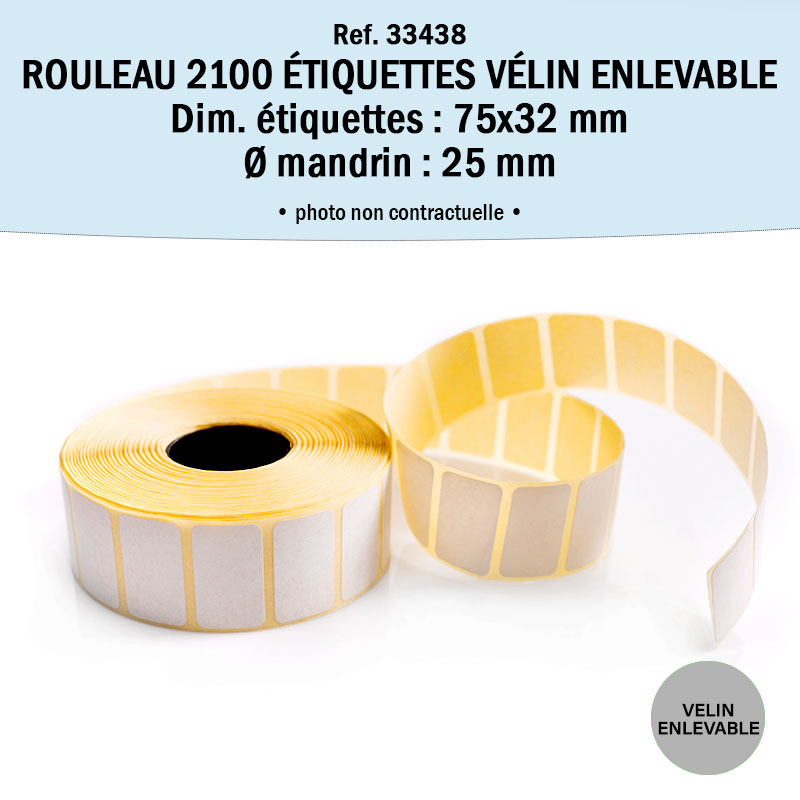 Bobine 2100 étiquettes 57x32 mm Vélin enlevable
