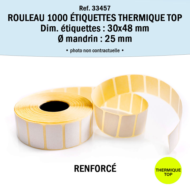 Bobine 1000 étiquettes 30x48 mm Thermique TOP renforcé