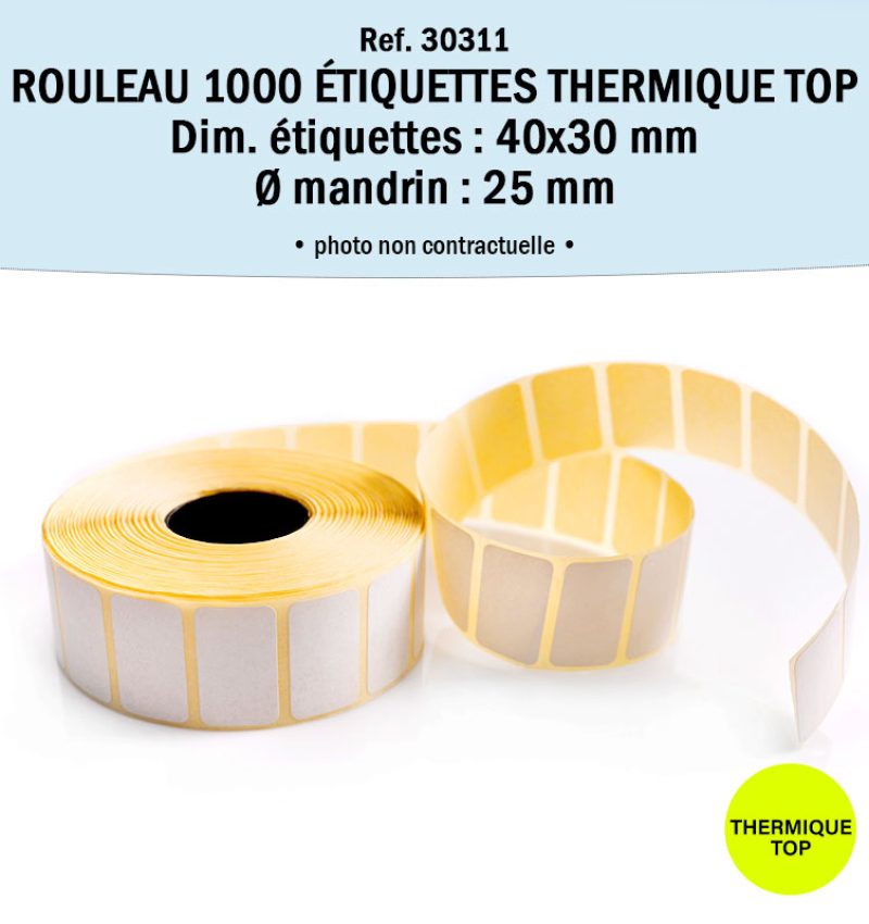Bobine 1000 étiquettes 40x30 mm Thermique TOP