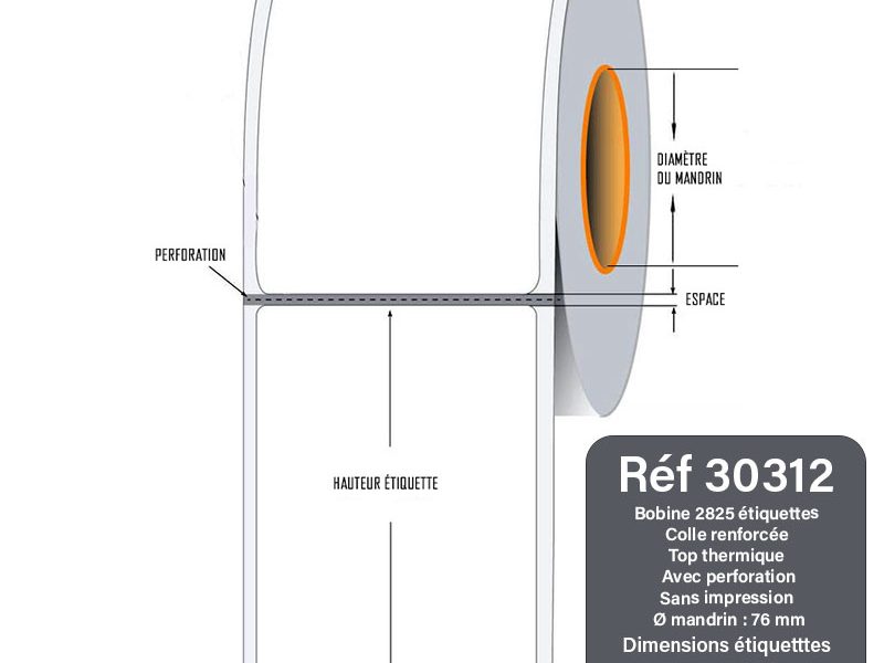 Bobine 2825 étiquettes 25x50 mm Thermique TOP