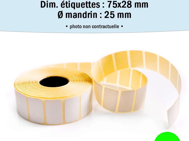 Bobine 450 étiquettes 75x28 mm Thermique Eco