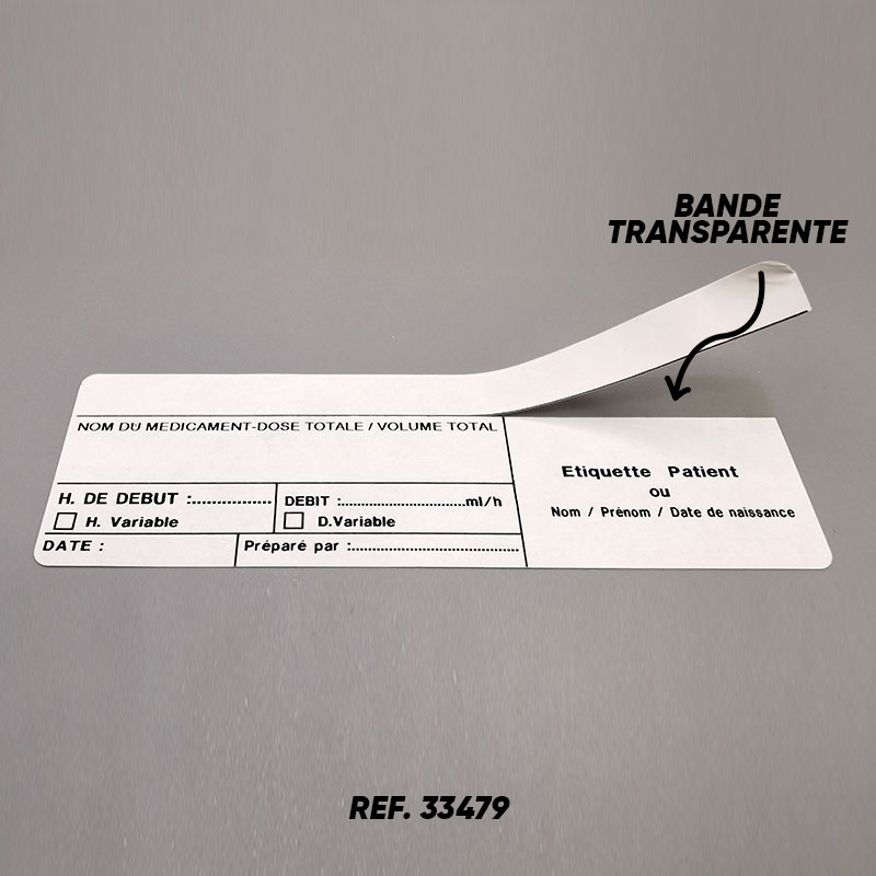 Etiquettes pousse-seringue 130x40 mm avec bande transparente