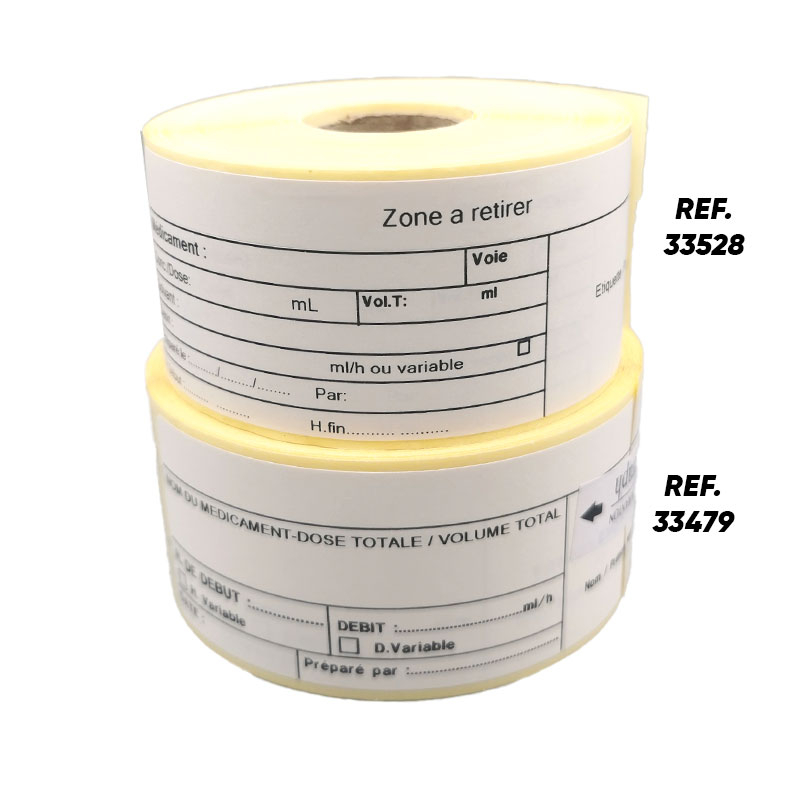 Etiquettes pousse-seringue 130x40 mm avec bande transparente