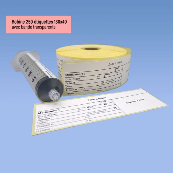 Etiquettes pousse-seringue 130x40 mm avec bande transparente