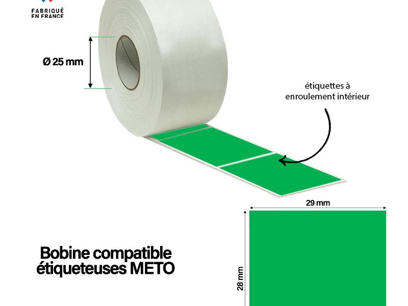 Bobine de 700 étiquettes adhésives vertes 29x28 mm pour pistolet d'étiquetage