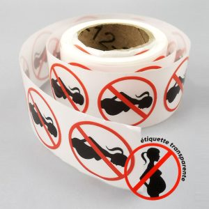 Bobine 500 étiquettes transparentes femme enceinte barrée