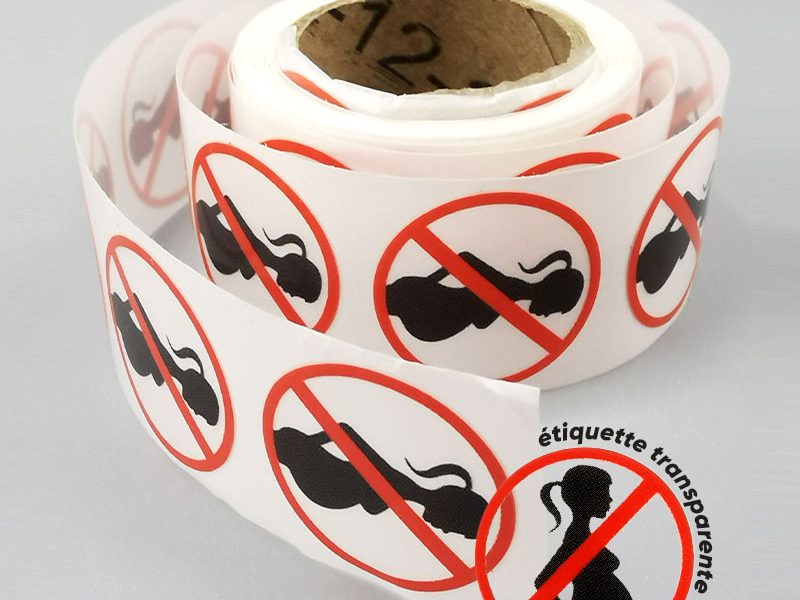 Bobine 500 étiquettes transparentes femme enceinte barrée