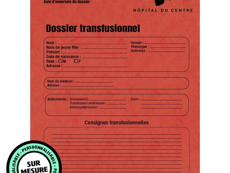 Image du dossier transfusionnel personnalisable