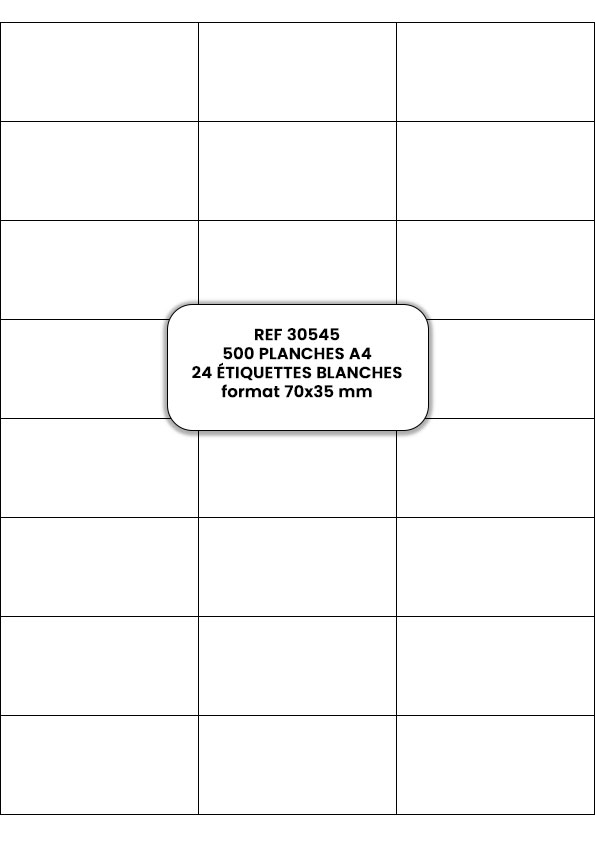 Planches A4 de 24 étiquettes blanches 70x35 mm