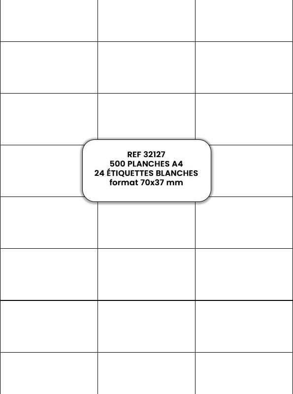 Planches A4 de 24 étiquettes blanches 70x37 mm