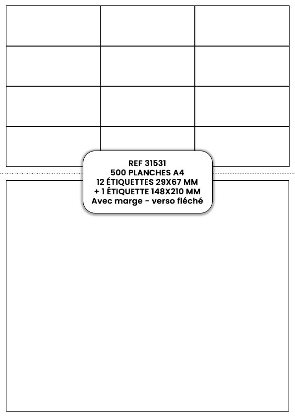 Planches A4 étiquettes blanches 12+1 avec marge