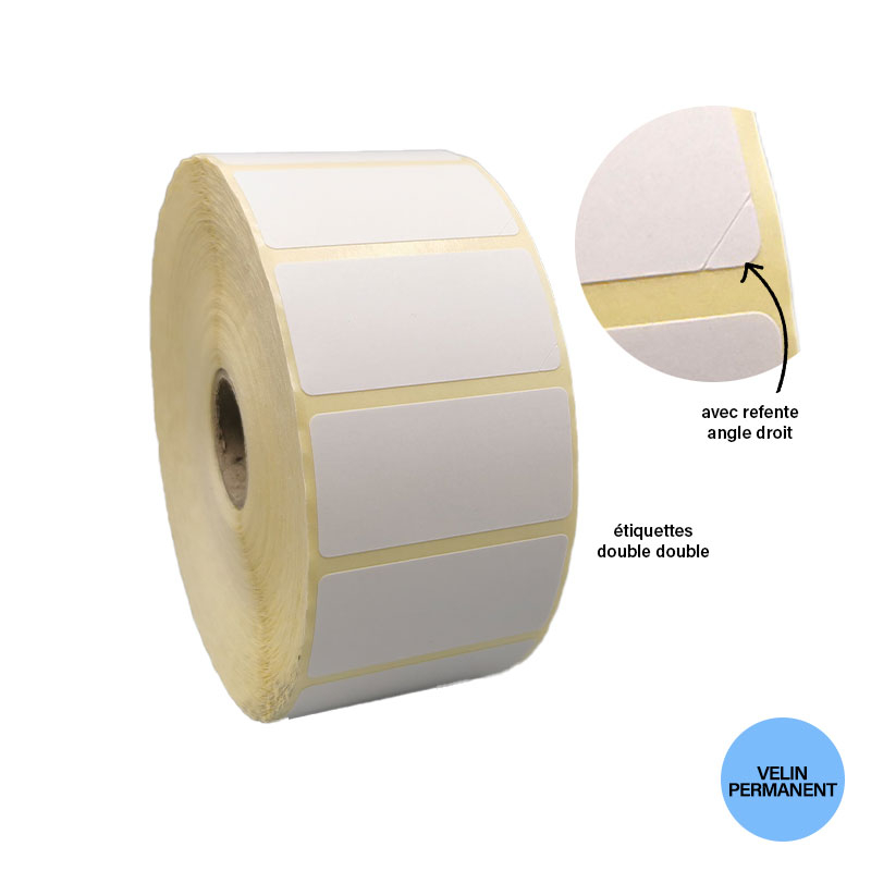 Bobine 2000 étiquettes 50x25 mm double enduction vélin permanent