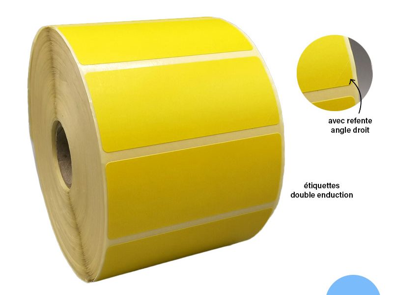 Bobine 2000 étiquettes jaunes 75x30 mm double enduction vélin permanent