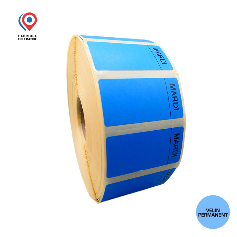 Bobine 3500 étiquettes semainier 60x30 mm vélin