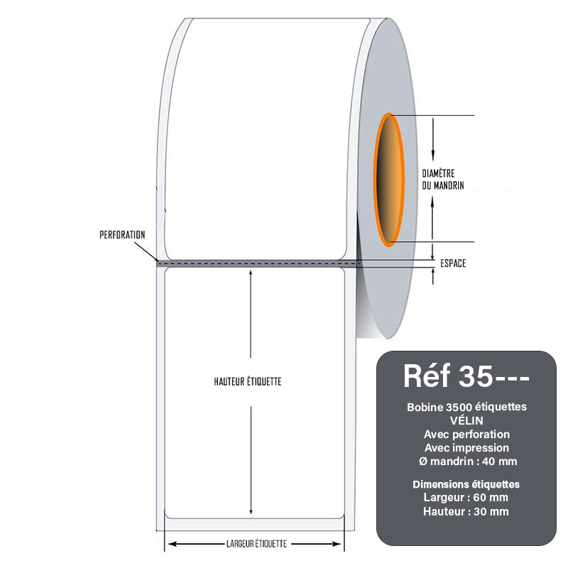 Bobine 3500 étiquettes semainier 60x30 mm vélin