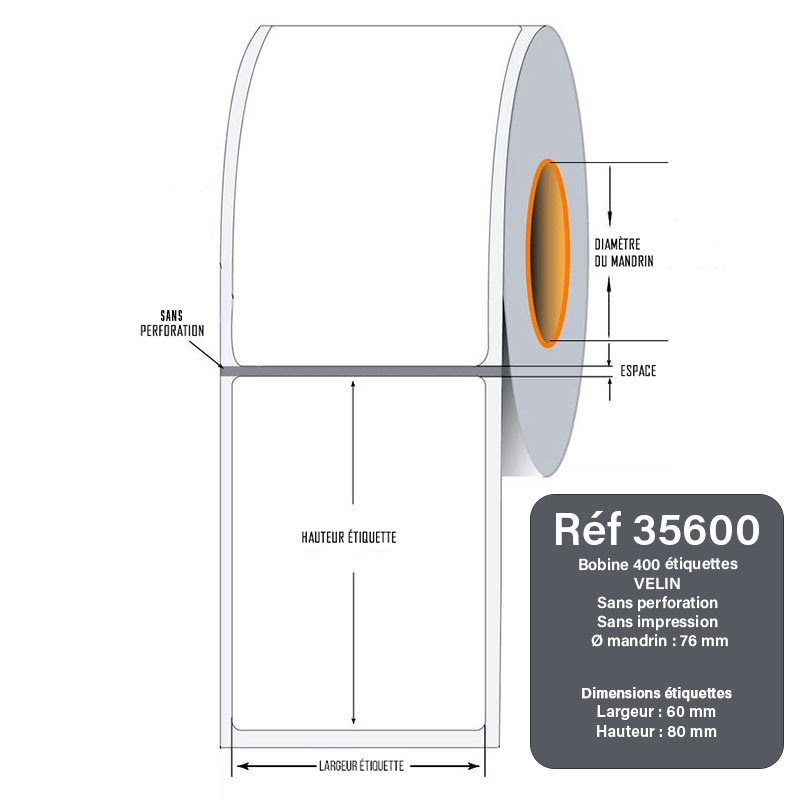 Bobine 400 étiquettes vélin 75x40 mm