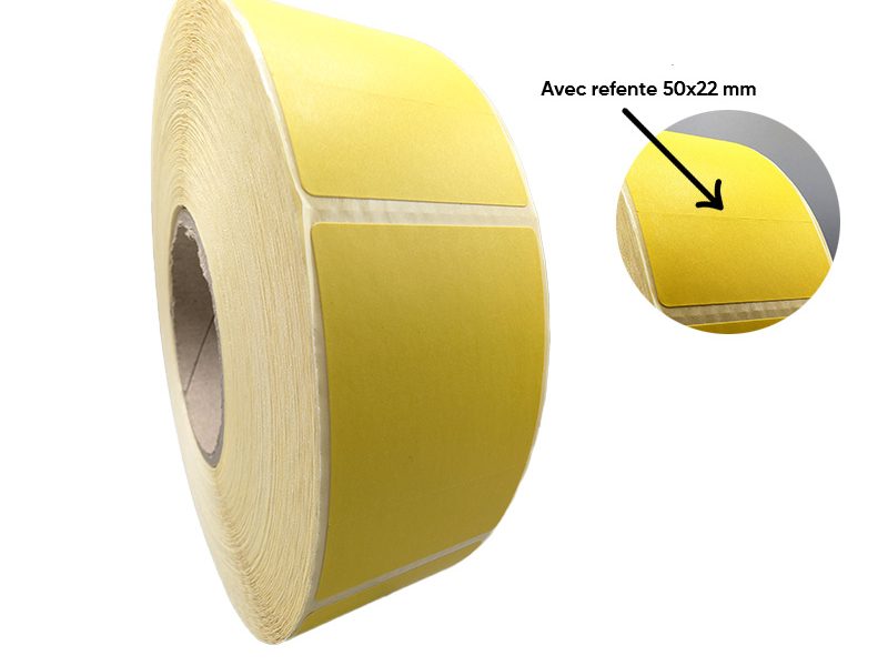 Bobine 1500 étiquettes vélin 50x72 mm + refente 50x22 mm double enduction