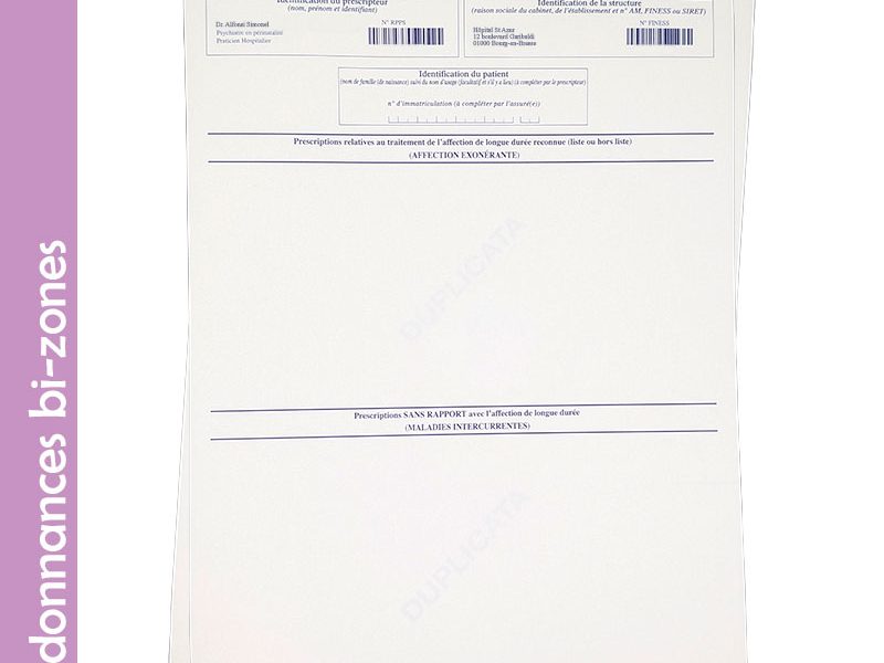 Bloc ordonnances bi-zones non sécurisées