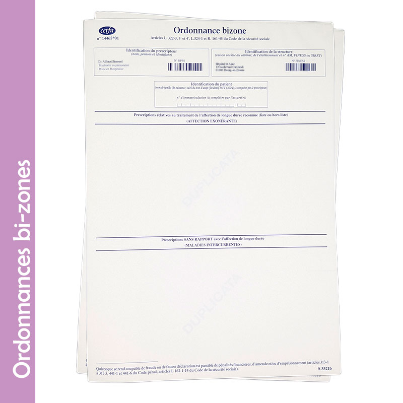 Bloc ordonnances bi-zones non sécurisées
