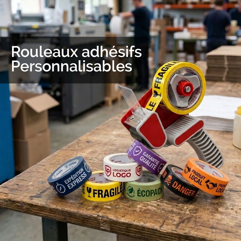 Ruban adhésif étiquettes personnalisées.