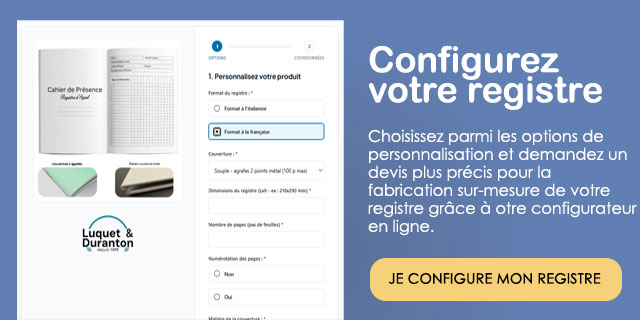 encart pour signaler le configurateur en ligne de registre sur-mesure